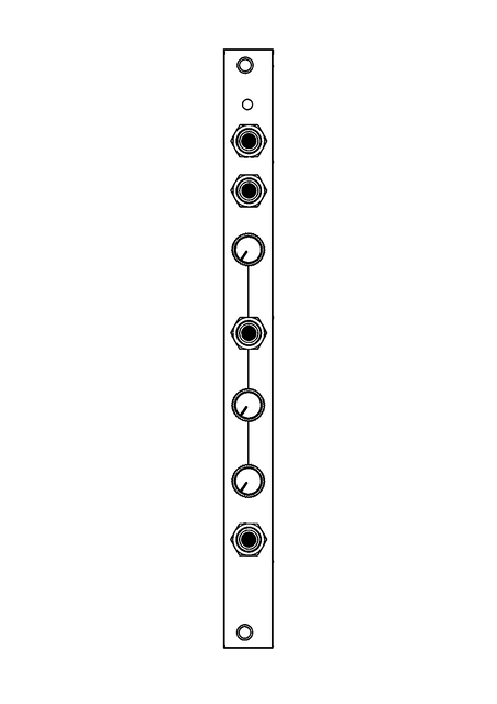 Technical line drawing of 2hp TM Eurorack module