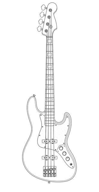 Technical line drawing of Fender Geddy Lee Jazz Bass