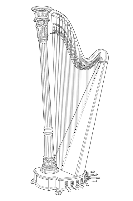 Technical line drawing of Erard Empire Harp