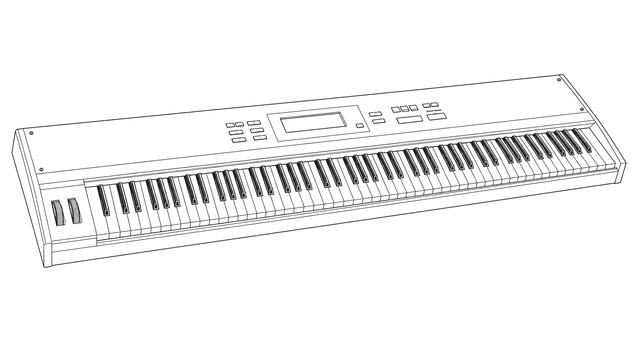 Technical line drawing of Alesis Quadrasynth
