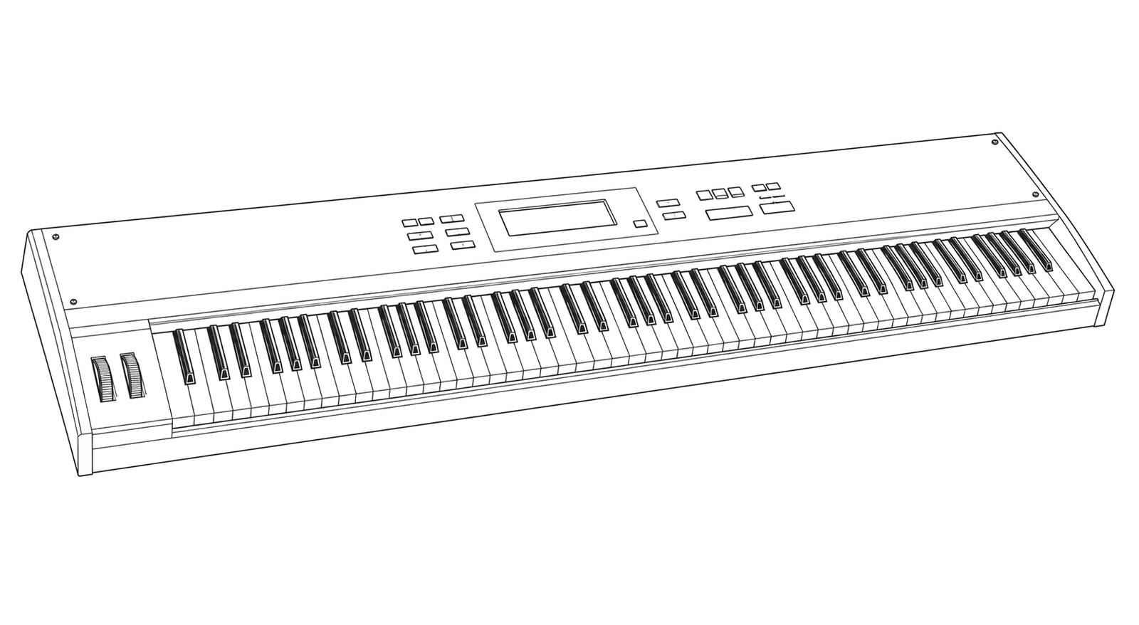 Technical line drawing of Alesis Quadrasynth