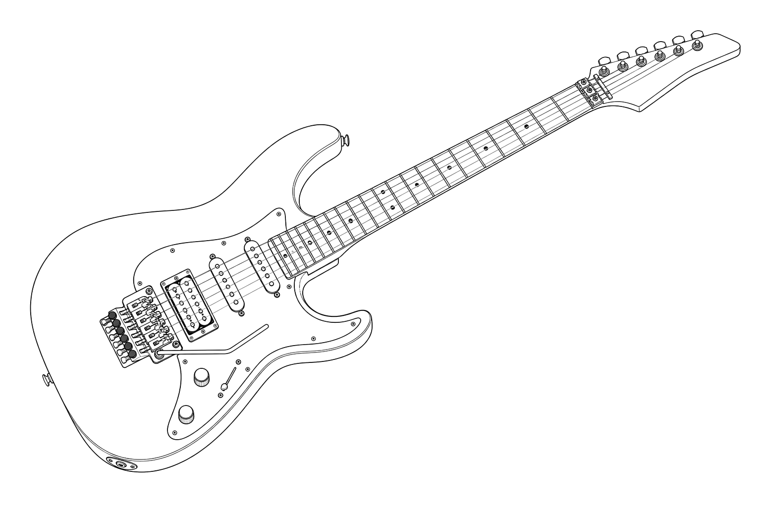Technical line drawing of Charvel San Dimas