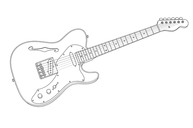 Technical line drawing of Fender Telecaster Thinline