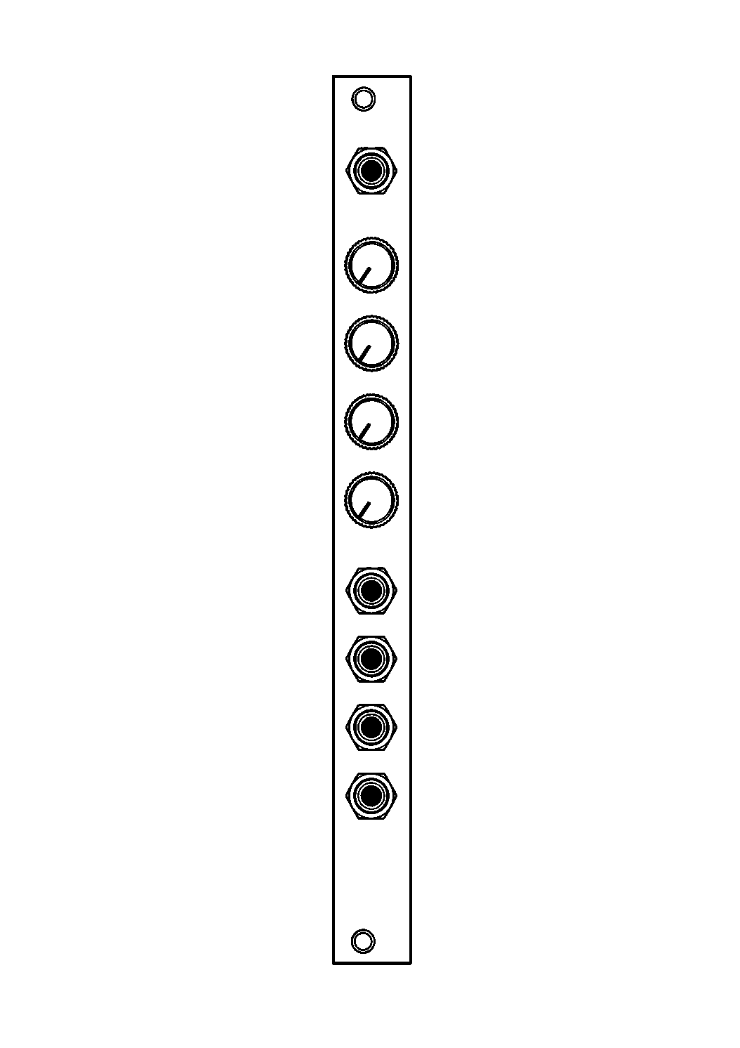 Technical line drawing of 2hp Mix Eurorack module