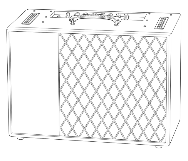 Technical line drawing of Vox VT100X