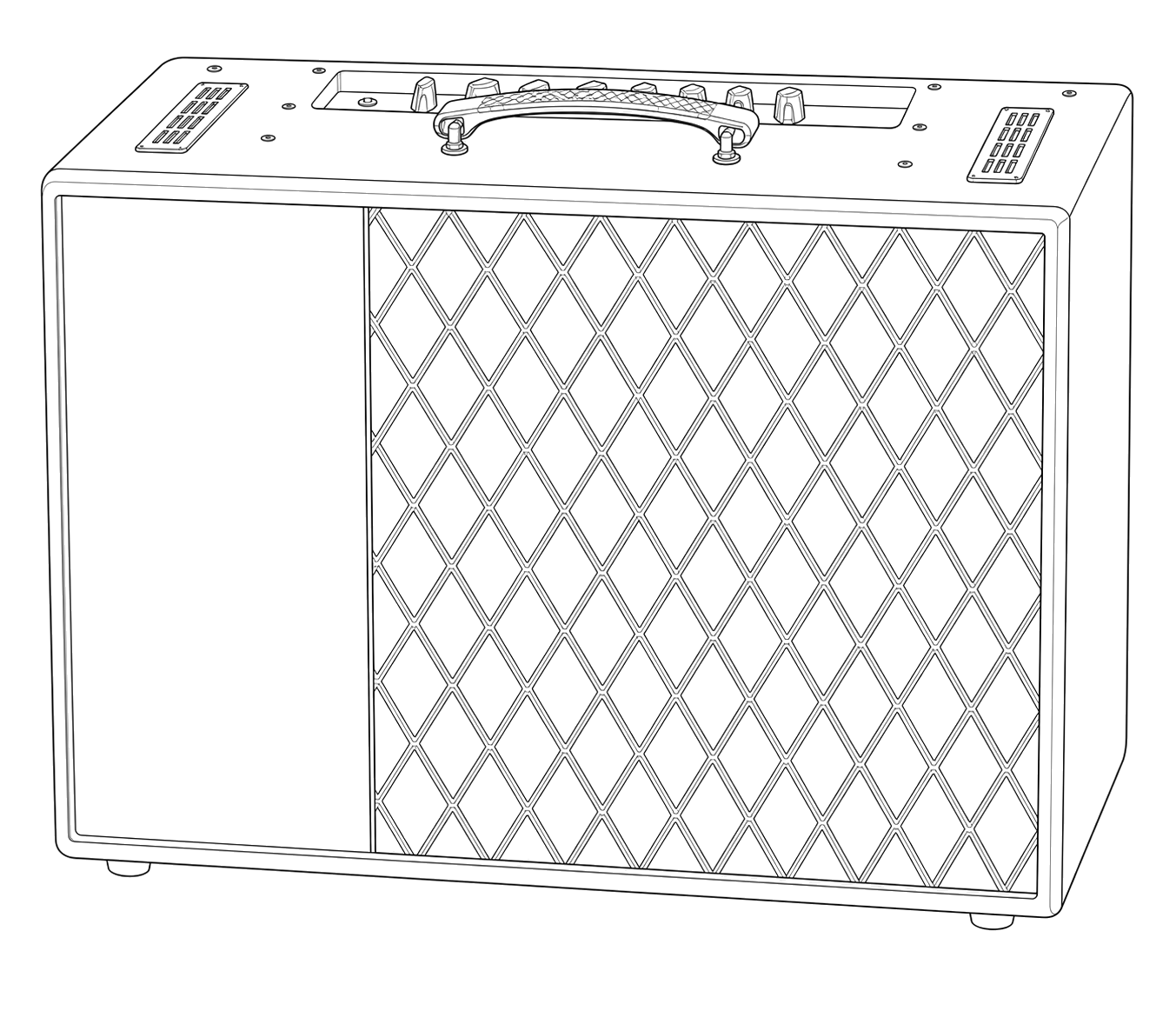 Technical line drawing of Vox VT100X