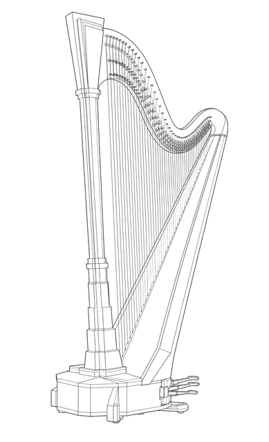 Technical line drawing of Lyon & Healy Salzedo