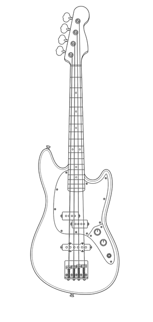 Technical line drawing of Fender Mustang Bass