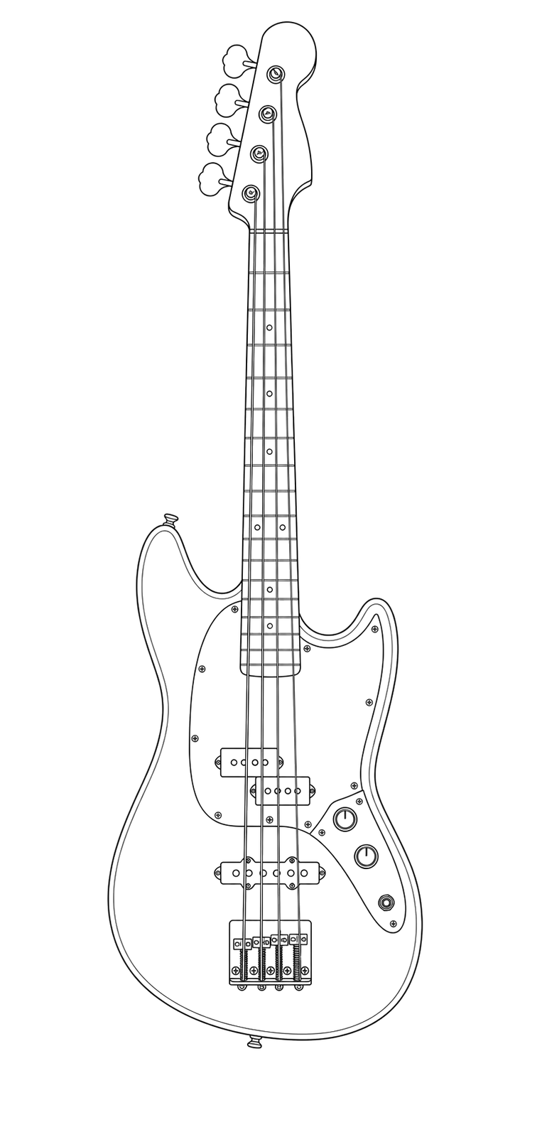 Technical line drawing of Fender Mustang Bass