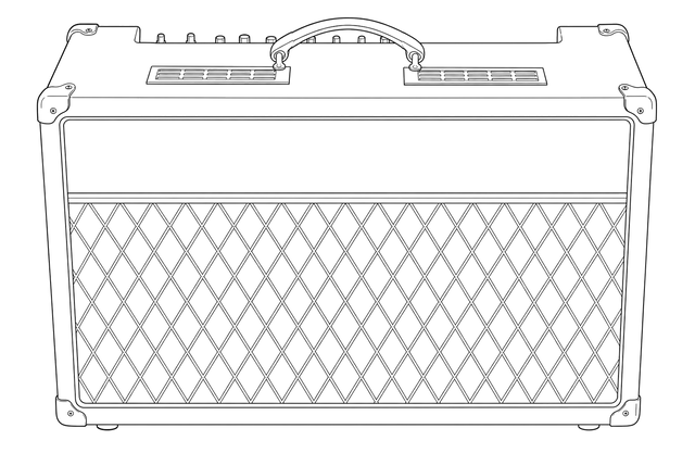 Technical line drawing of Vox AC15