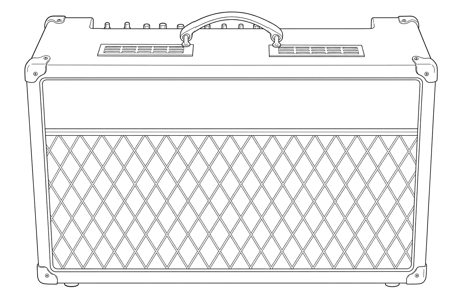 Technical line drawing of Vox AC15