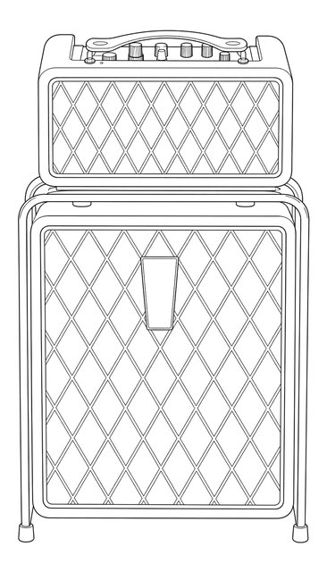 Technical line drawing of Vox MINI SUPERBEETLE