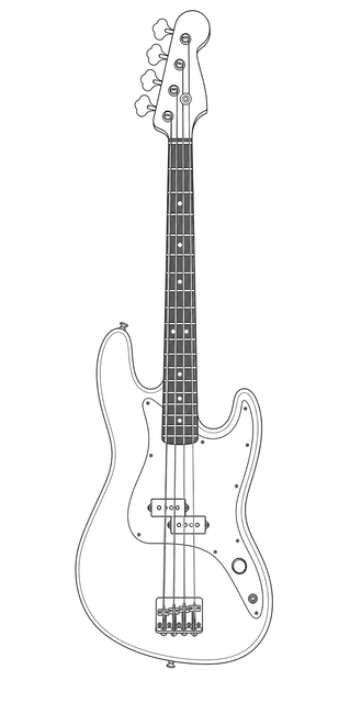 Technical line drawing of Fender Mark Hoppus Jazz Bass