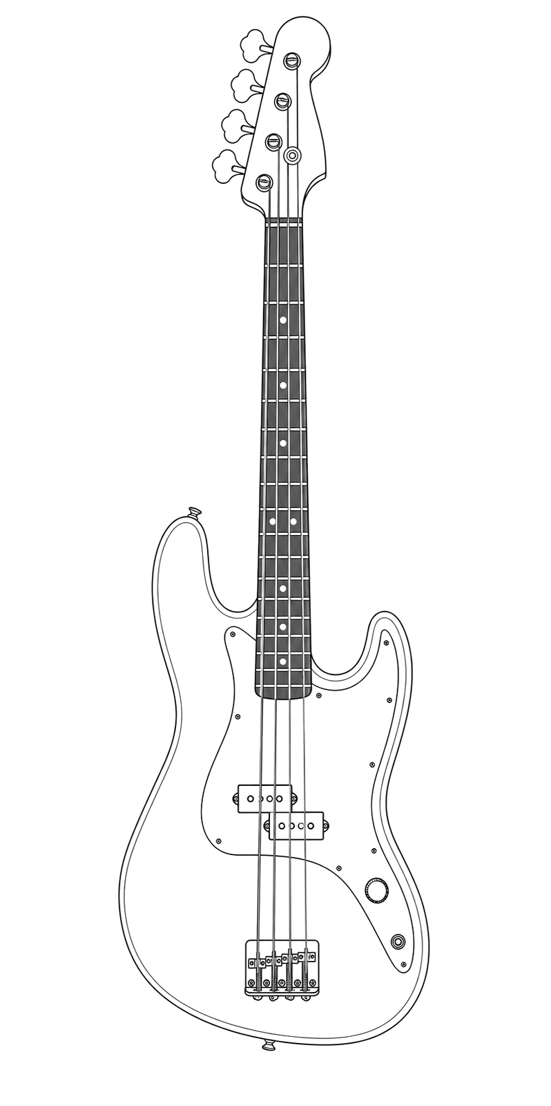 Technical line drawing of Fender Mark Hoppus Jazz Bass