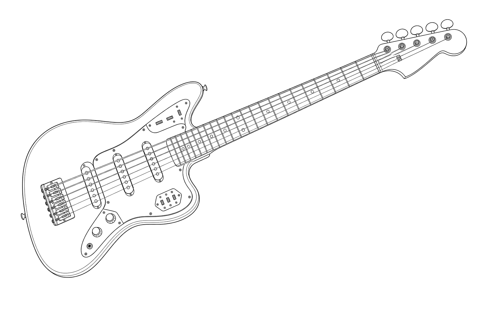 Technical line drawing of Fender Bass VI